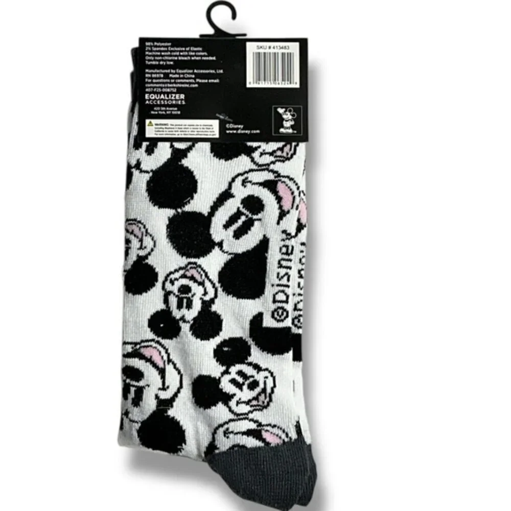 Disney Mickey Mouse Crew Socks Mens Fun Novelty Black White Unisex One Size 9-13